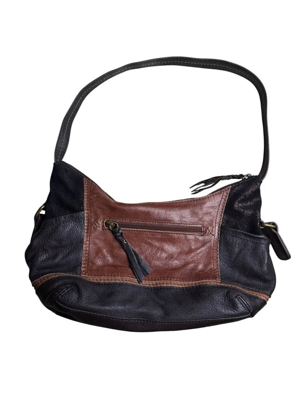 VINTAGE The Sak Kendra Hobo Bag Black Brown Shoulder Strap Y2K Patchwork